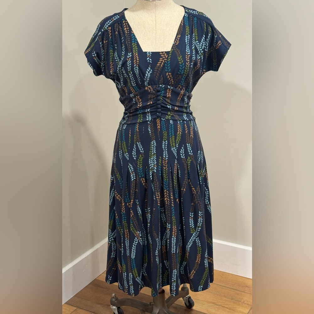 Talbots Navy Leaf Pattern Dress Size 2P